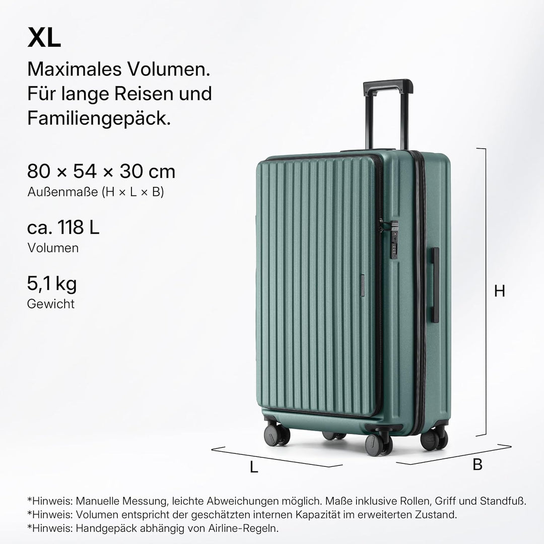 Münicase Koffer Expandierbar – Hartschalen-Trolley mit Oberseiten-Öffnung, Kompressionsgurt & extra
