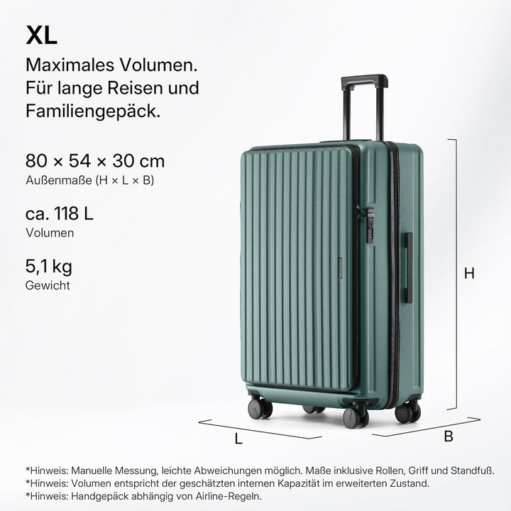 Münicase Koffer Expandierbar – Hartschalen-Trolley mit Oberseiten-Öffnung, Kompressionsgurt & extra