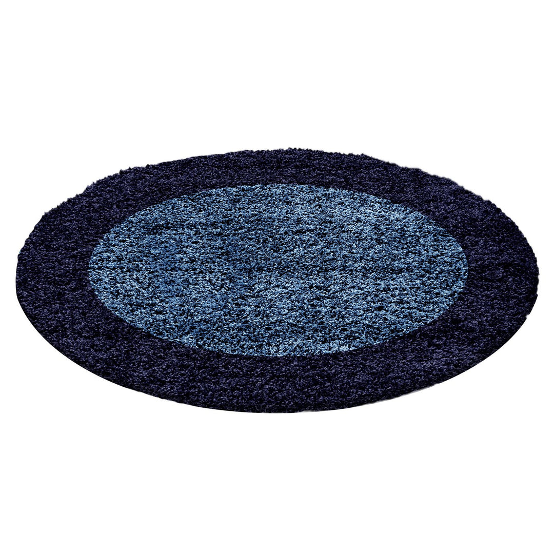 HomebyHome Teppich Rund Hochflor 120 cm Rund - Shaggy Runder Teppich Wohnzimmer Marineblau Extra Wei