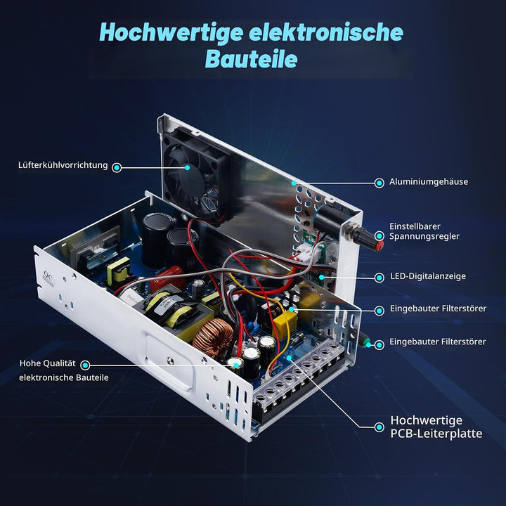 BOSYTRO Einstellbar Schaltnetzteil AC 110V/220V to DC 0-24V Transformator 25A 600W Spannung Digitala
