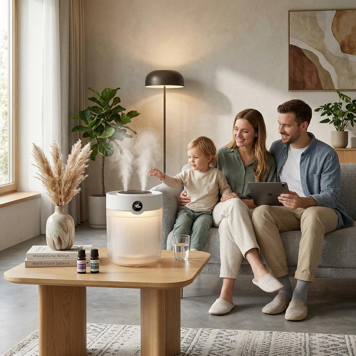 Fyearfly Luftbefeuchter Top-Fill 2L, mit Aromatherapie & Dual-Spray, leiser Raumbefeuchter für Schla