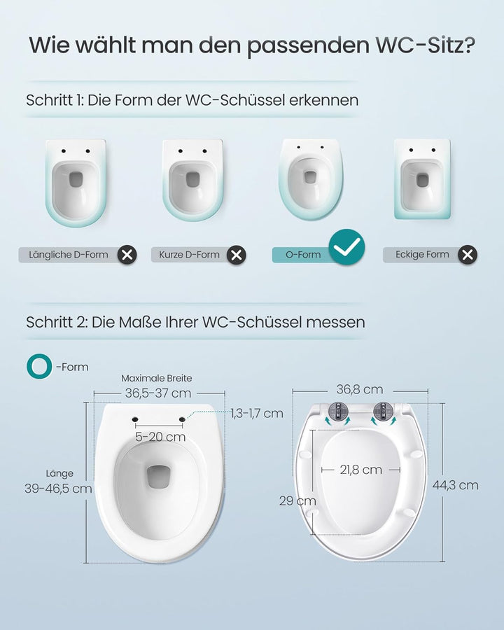 SONGMICS Toilettendeckel, O-Form, WC-Sitz mit Absenkautomatik, Griff, Toilettensitz abnehmbar, Klode