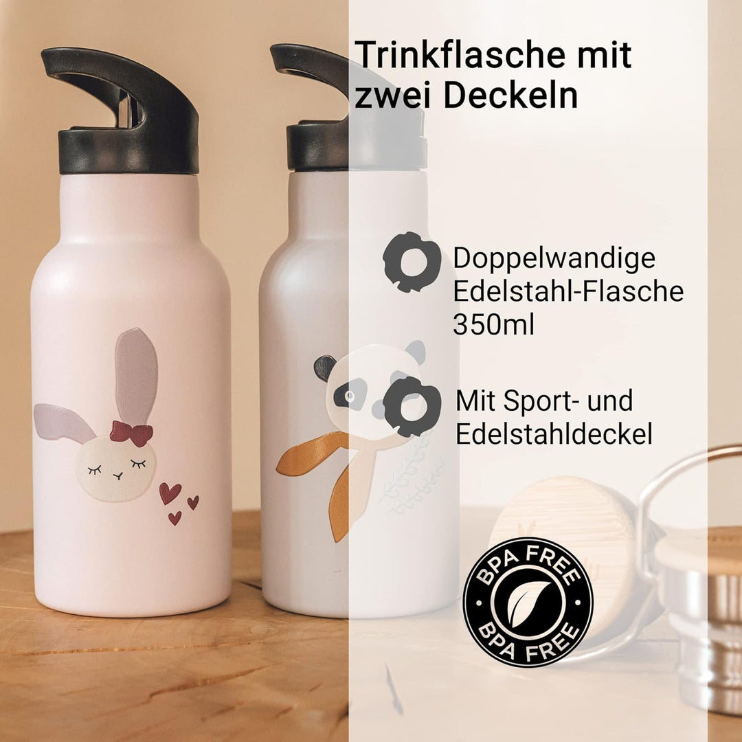 kikadu Trinkflasche Hase Rosé - Kindergeschirr, BPA-frei, mit niedlichen Aufdrucken, Fassungsvermöge