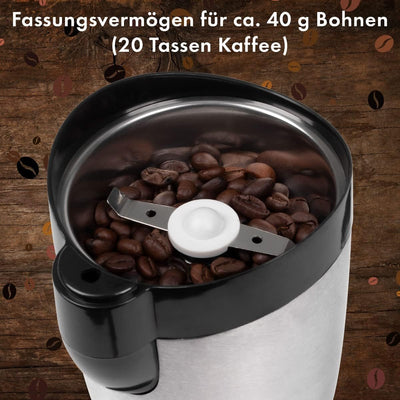 Clatronic® elektrische Kaffeemühle | Edelstahlschlagmesser | Fassungsvermögen 40 Gramm | Aromaschutz