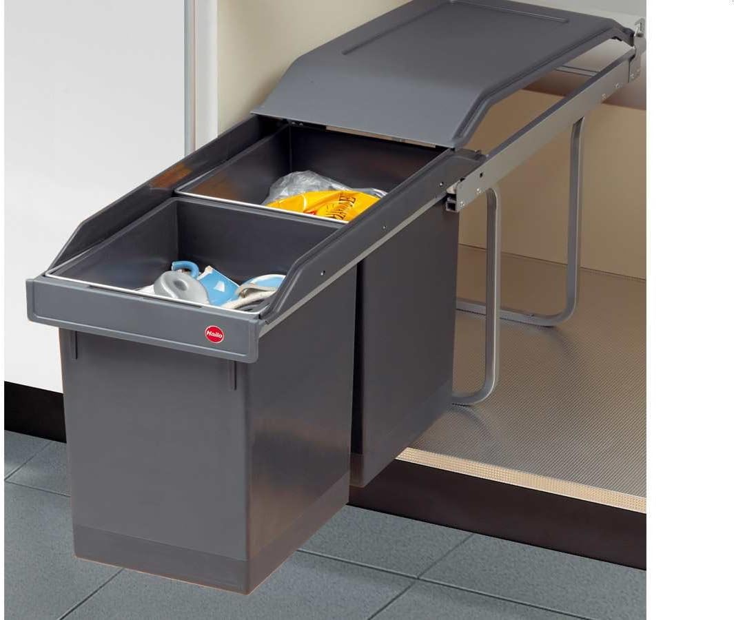 Hailo Tandem Küchen-Abfalleimer, Plastik, Grau, One