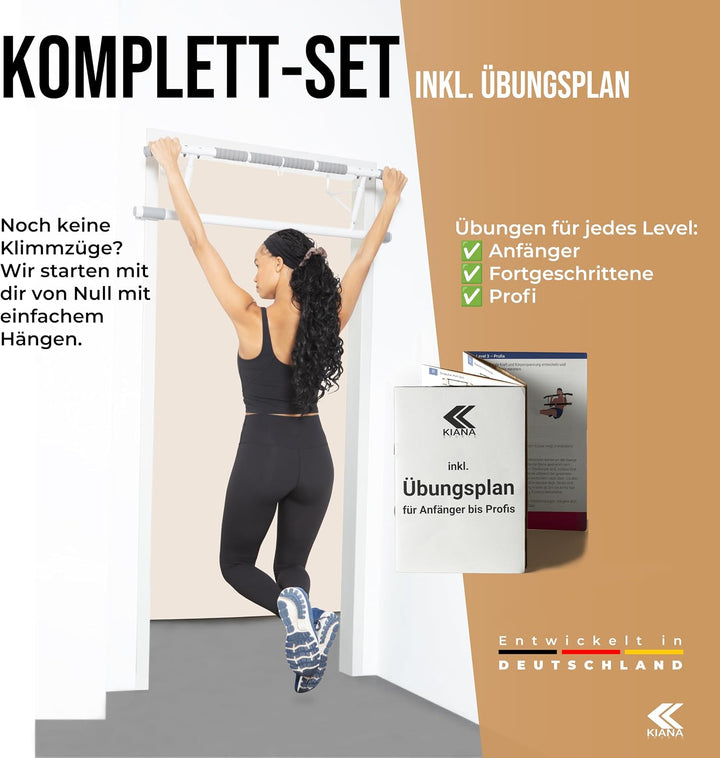 KIANA Sports Klimmzugstange für Türrahmen ohne Bohren & ohne Schrauben | Pull Up Bar Tür bis 150kg |