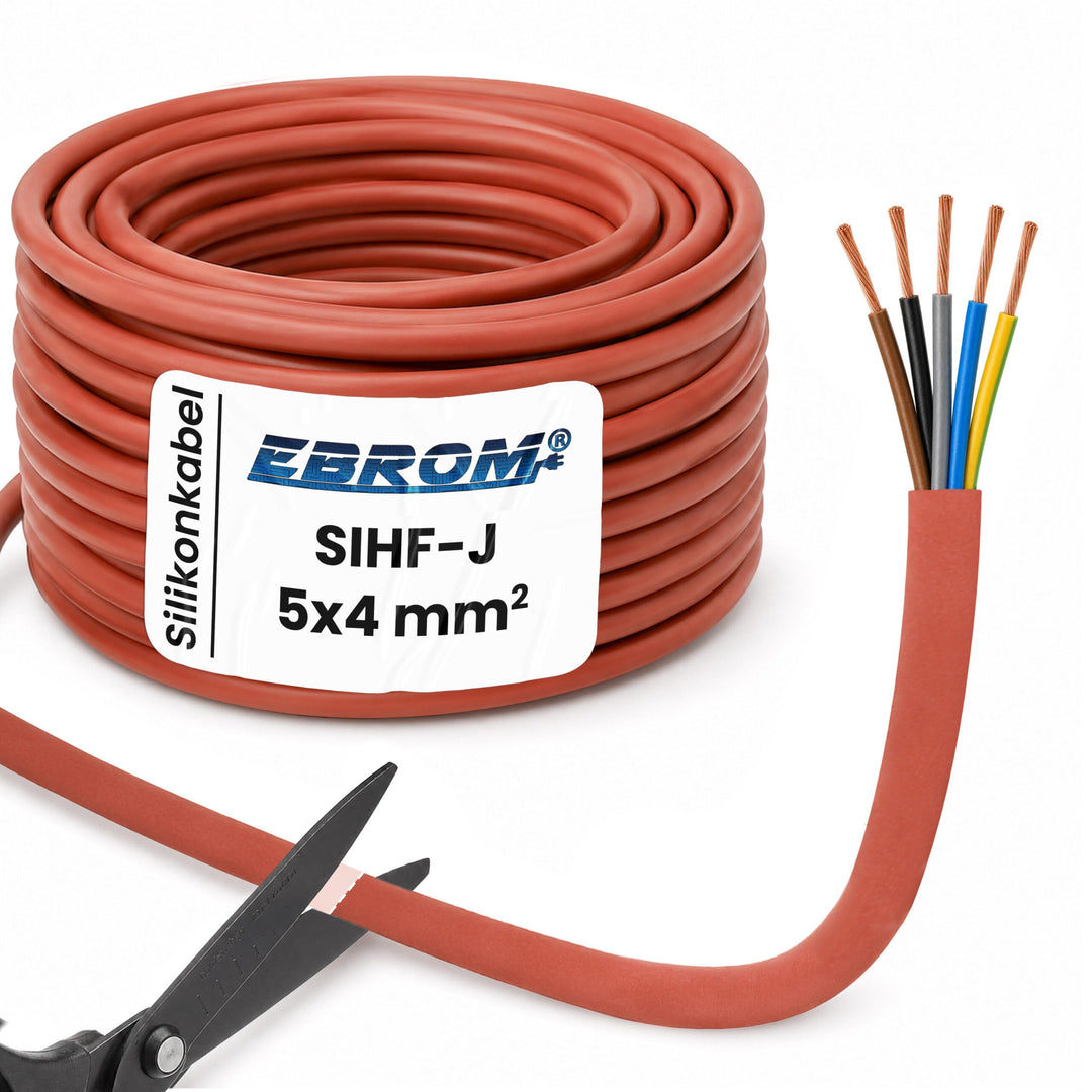 Silikonkabel Saunakabel SIHF-J 5x4 mm² - 99,9% OFC Kupfer verzinnt -Meterware- Auswahl in 1 Meter Sc