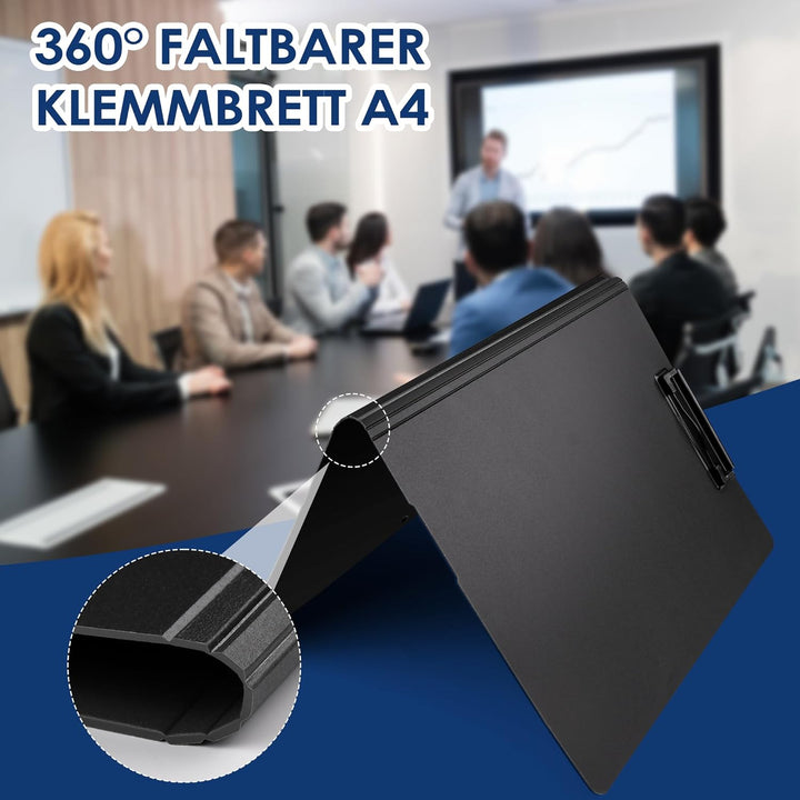 2er Pack Klemmbrett A4, Schreibmappe A4 mit 2 Klemmen, Klemmbrett mit Deckel, Klemmbretter für Büro,