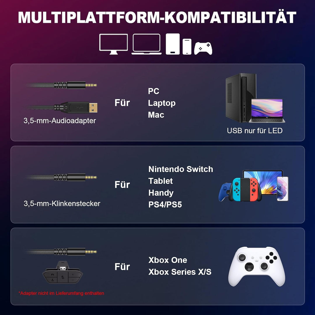 Krysenix PG1 RGB Gaming Headset für PS4, PS5, PC, Nintendo Switch, Xbox, Headset mit Mikrofon, Gamin