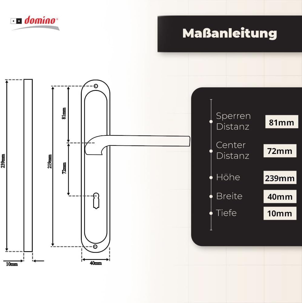domino Türgriff 72 Drückergarnitur BB-Buntbart Set Langschildgarnitur Türklinke für Zimmertür, Kelle