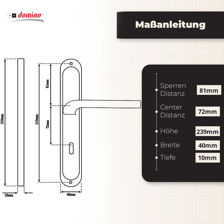 domino Türgriff 72 Drückergarnitur BB-Buntbart Set Langschildgarnitur Türklinke für Zimmertür, Kelle