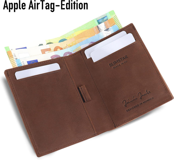 Jaimie Jacobs SLIMSTAR AirTag-Edition mit Gravur dünne Geldbörse grosses Kleingeldfach Leder Slim Wa
