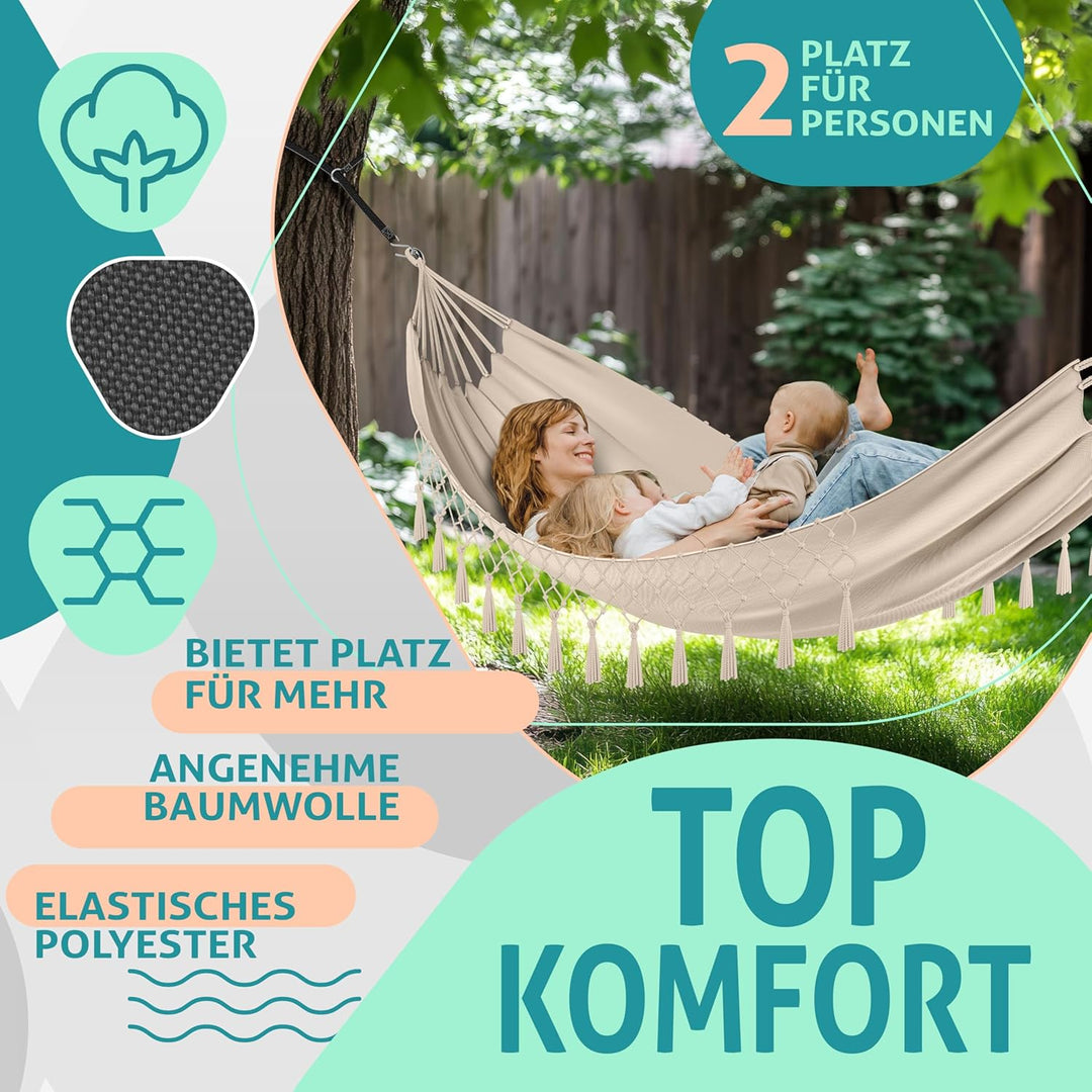 KESSER® Hängematte 320x150 cm belastbar bis 300 kg, wetterfeste & atmungsaktive Tuchhängematte mit F