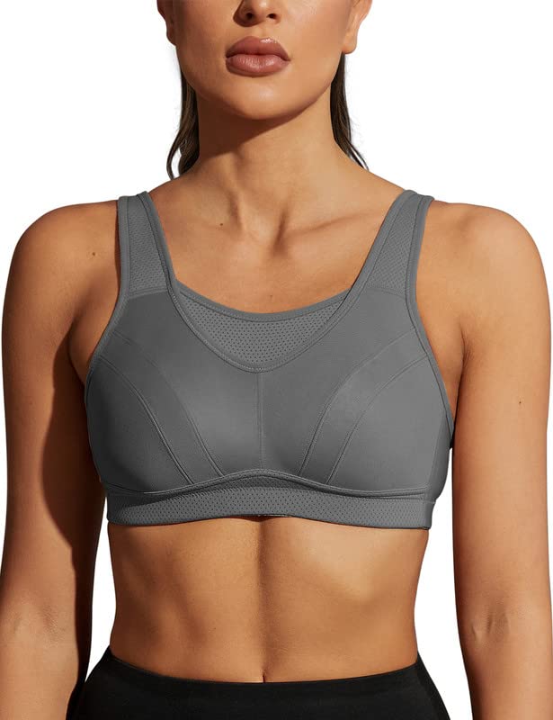 Wingslove Damen Sport BH ohne Bügel Nicht Gepolstert High Impact Bustier Halt Joggen BH 80C Grau, 80