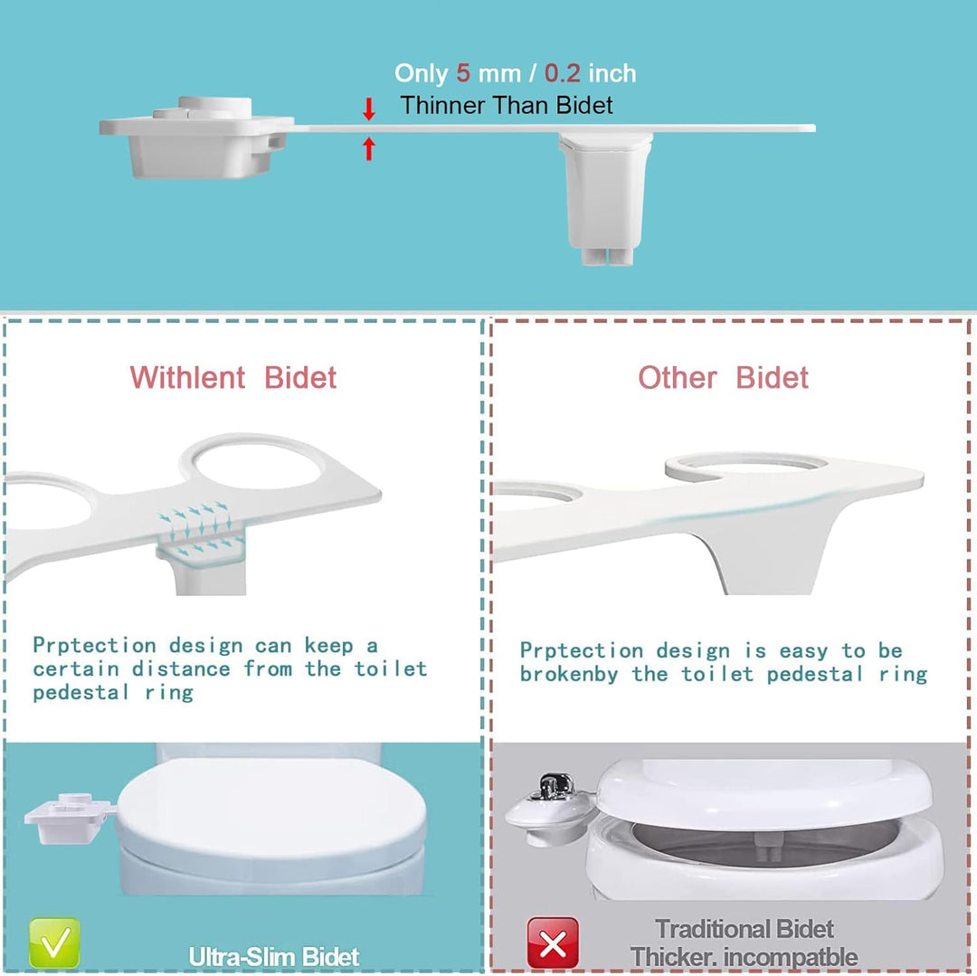 Bidet Aufsatz Kit mit tragbarem Bidet - WITHLENT Nicht Elektrisch Bidet Toilettenaufsatz mit Einzieh