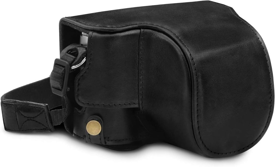 MegaGear MG1605 Leica D-Lux 7 Ever Ready Echtleder Kamera-Case mit Trageriemen - Schwarz, Schwarz