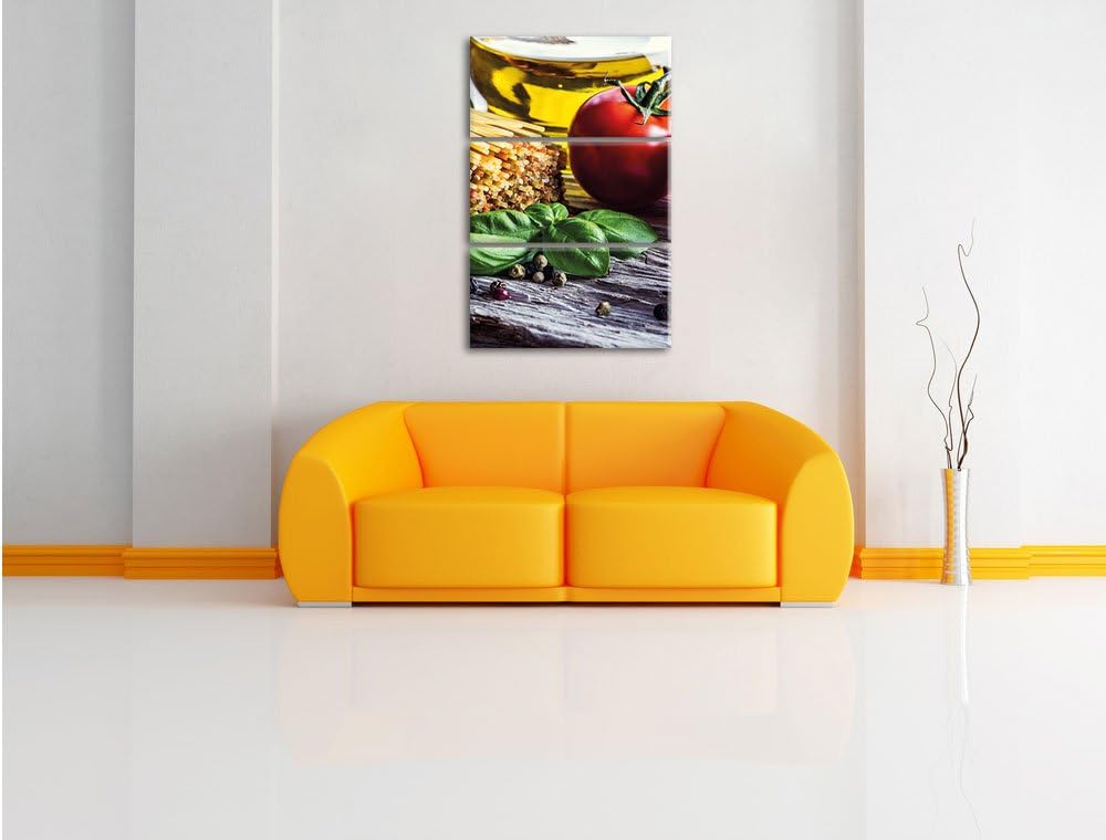 Pixxprint Spaghetti mit Tomaten und Parmesan/Format: 3-Teiler (120x80cm) cm/Leinwandbild fertig besp