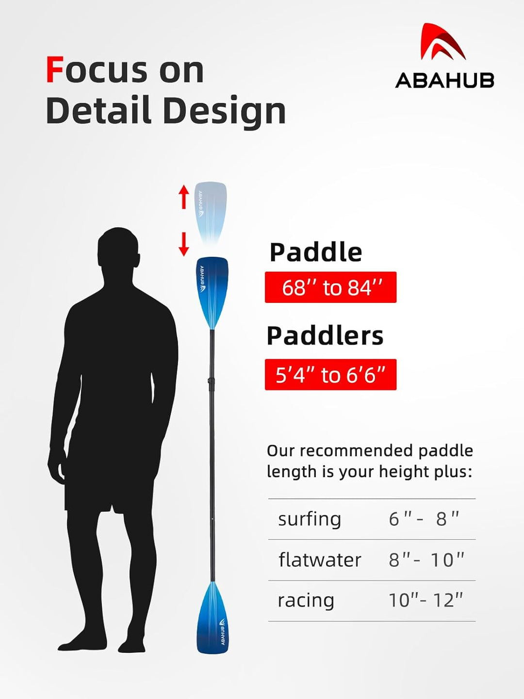 Abahub 2 in 1 Sup Kajak Paddel Aluminium Einstellbares Stand Up Paddle für Paddleboard, Aluminiumleg