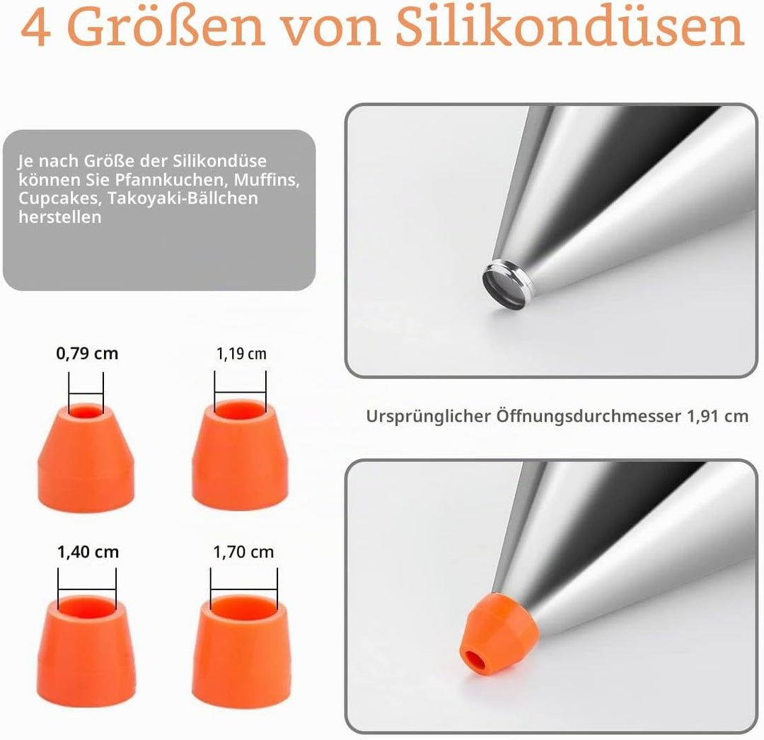 Shoxil Pfannkuchenteigspender, 600 ml, mehrkalibriger Edelstahl-Trichter-Kuchenspender mit Ständer,