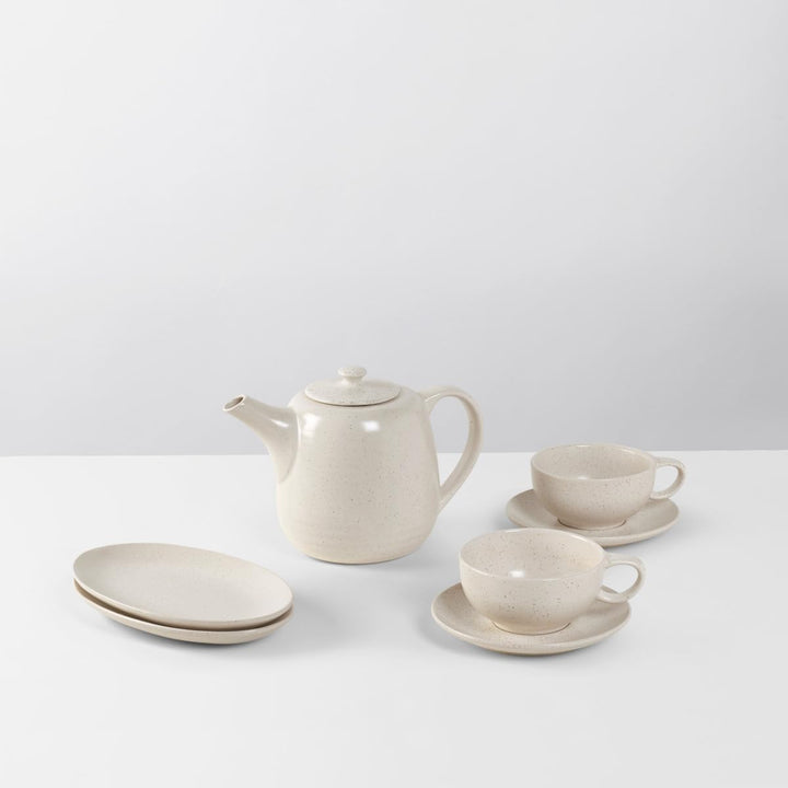 Broste Copenhagen Nordic Vanilla Teeset für Zwei in der Farbe Beige, aus Steingut gefertigt, Spülmas