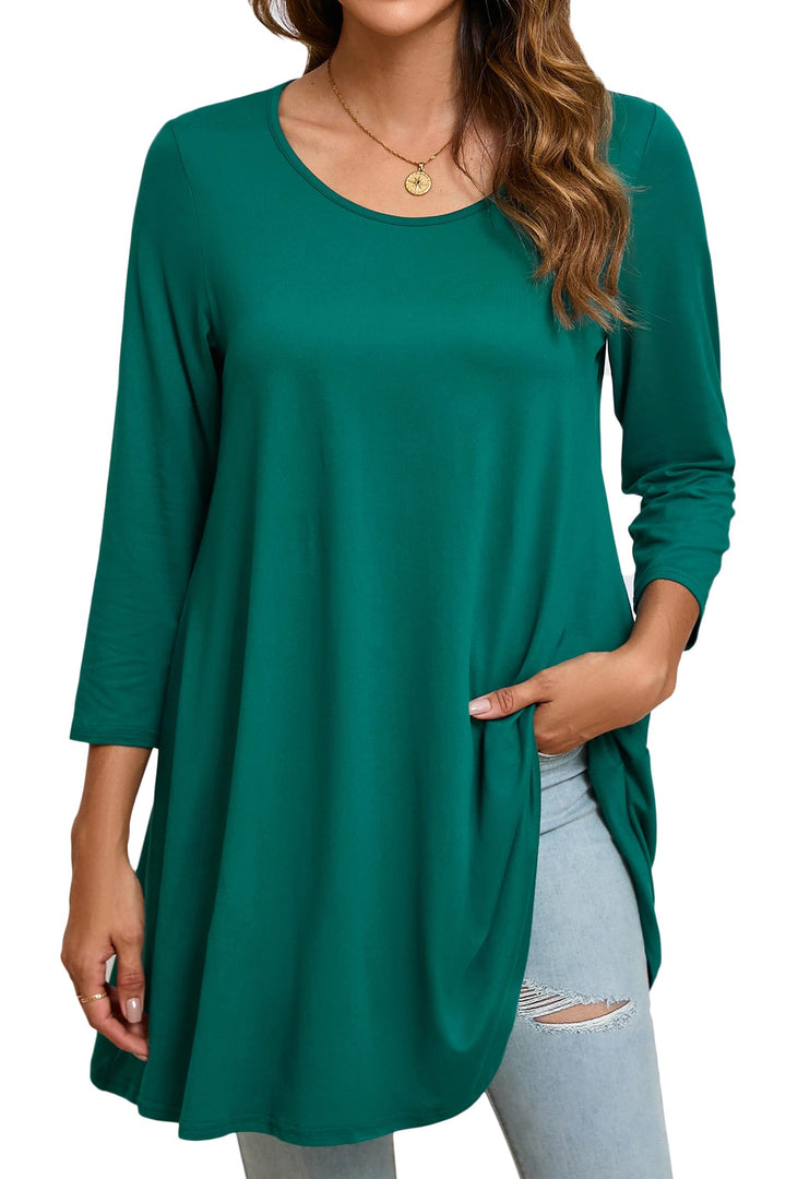Enmain Damen Tunika Shirt Langarm/Kurzarm Bluse mit Blumen Longshirt Casual Elegante 3/4 Ärmel Rundh