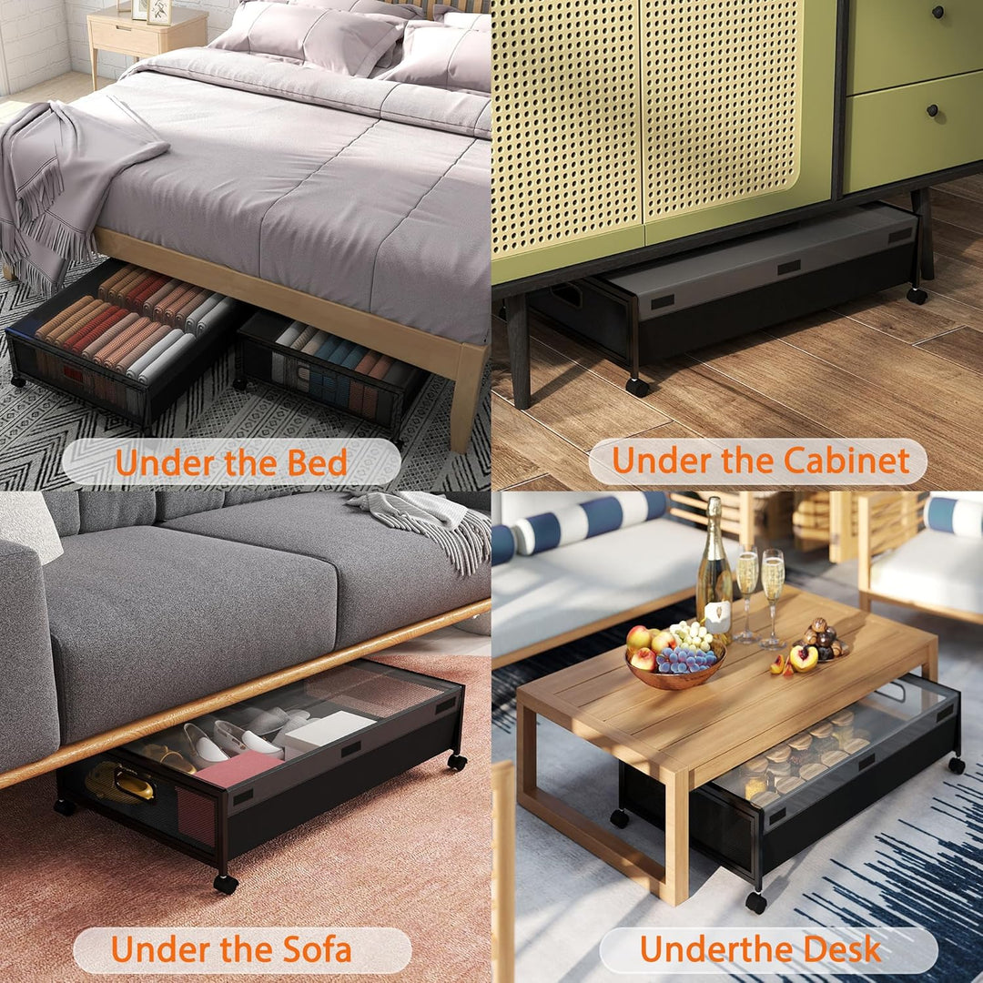 QUELIEN Unterbettkommode mit Rollen – Grosse rollende Unterbett-Aufbewahrungsbehälter und Schubladen