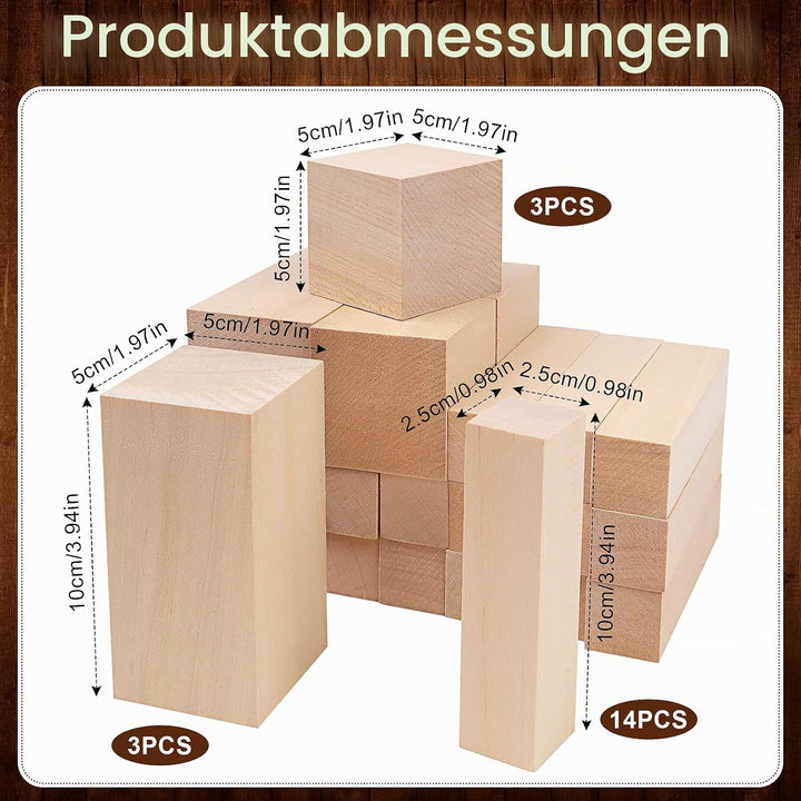 Schnitzholz 20 Stück Lindenholz zum Schnitzen,3 Grössen Holz zum Schnitzen,Basteln und Drechseln,Sch