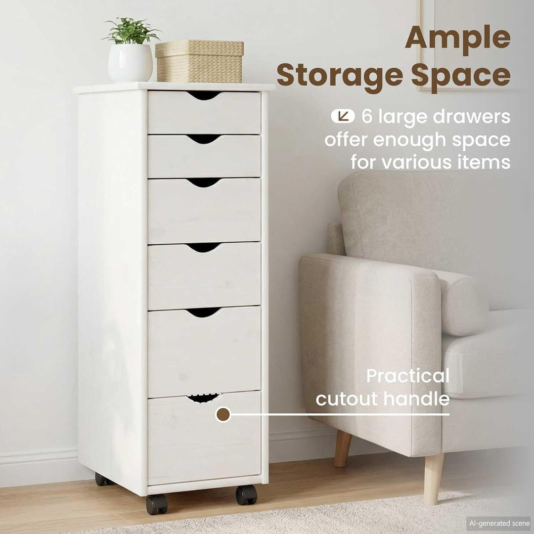 vidaXL Rollschrank Mit Rad Weiss 34 x 39 x 93,5 cm Massivholz Kiefer, Studienmöbel, minimalistischer