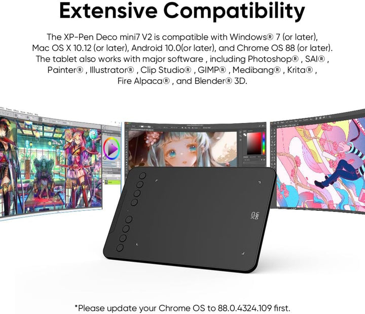 XPPen Deco mini7 v2 Grafiktablett, Grafik-Tablet, 17,8 cm (7 Zoll), ohne Anfänger, 16 K Druckstufen,