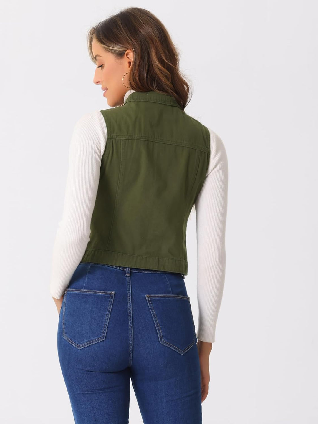 Allegra K Damen Jeansweste Collegejacke S Armeegrün, S Armeegrün