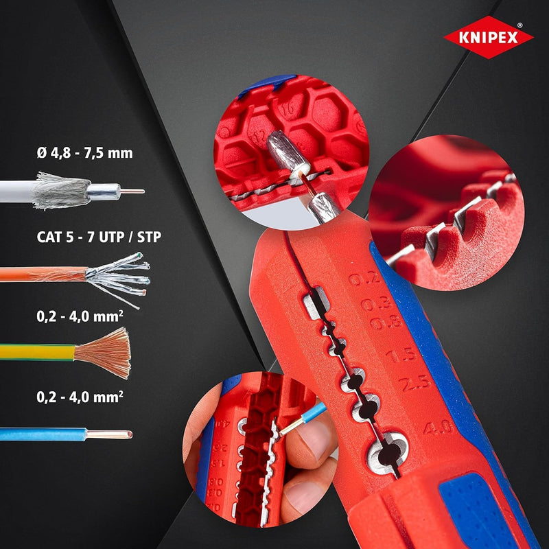 Knipex ErgoStrip® Universal-Abmantelungswerkzeug für Rechtshänder 135 mm 16 95 01 SB Rechts-Händer,