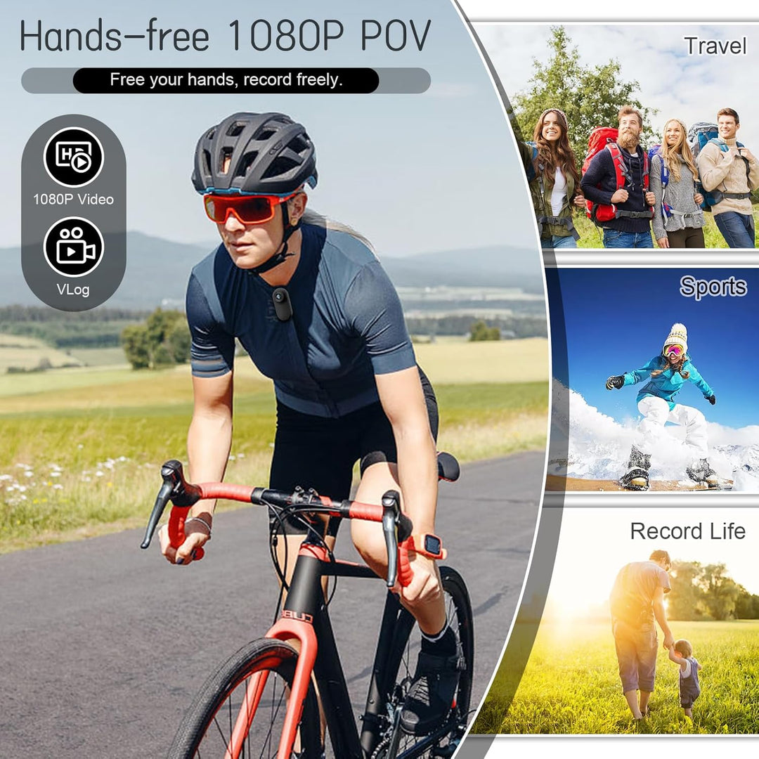 360° Action Kamera, Mini Action Cam1080P und 32 GB Speicherkarte Helmkamera, Magnetische Taschen-Dau