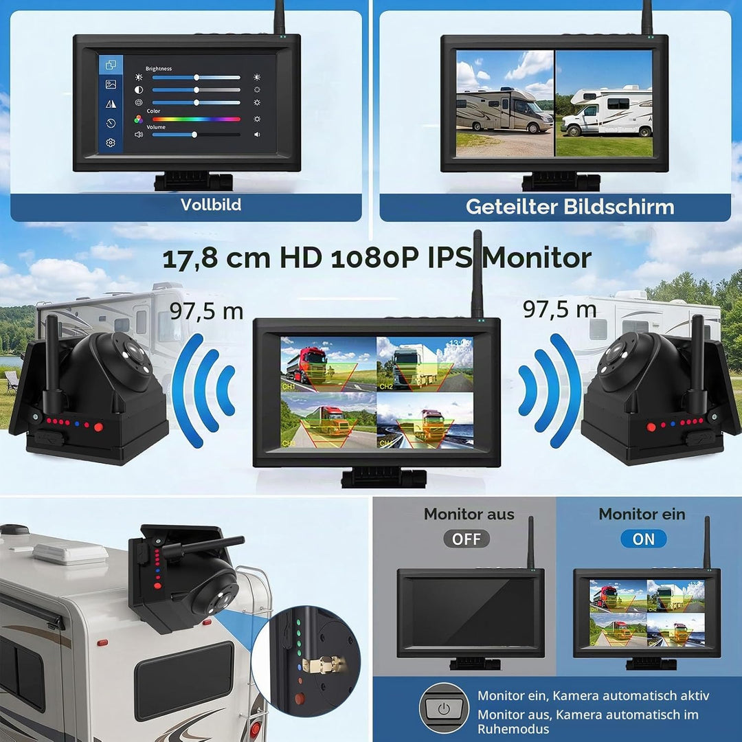 Solar Rückfahrkamera Kabellose Magnetische mit 7" 1080P LCD Monitor