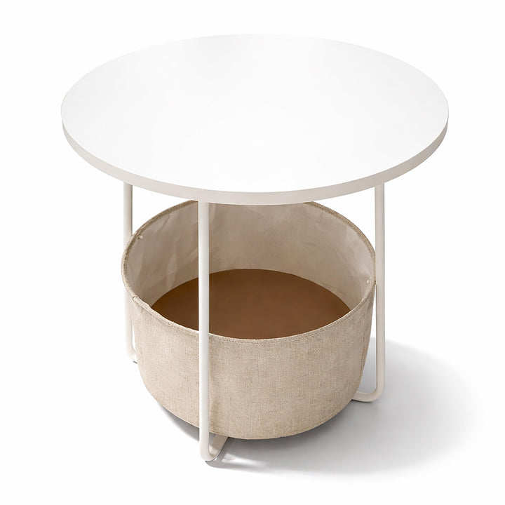 Relaxdays Beistelltisch, runder Couchtisch, mit Stoffkorb, HD 50x45 cm, Kaffeetisch Wohnzimmer, MDF