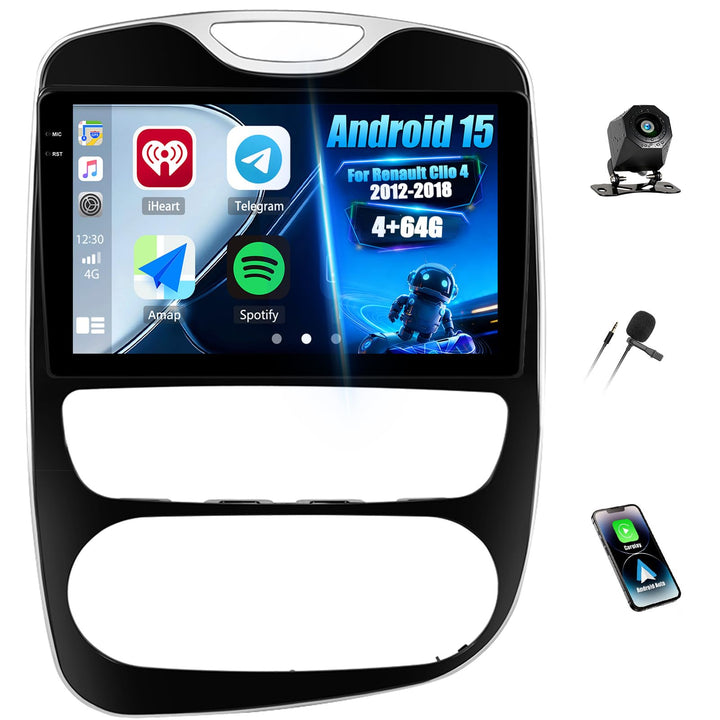 CAMECHO 4+64G 10 Zoll Android 15 Navi Autoradio für Renault Clio 4 2012-2018, Clio Radio Bluetooth m