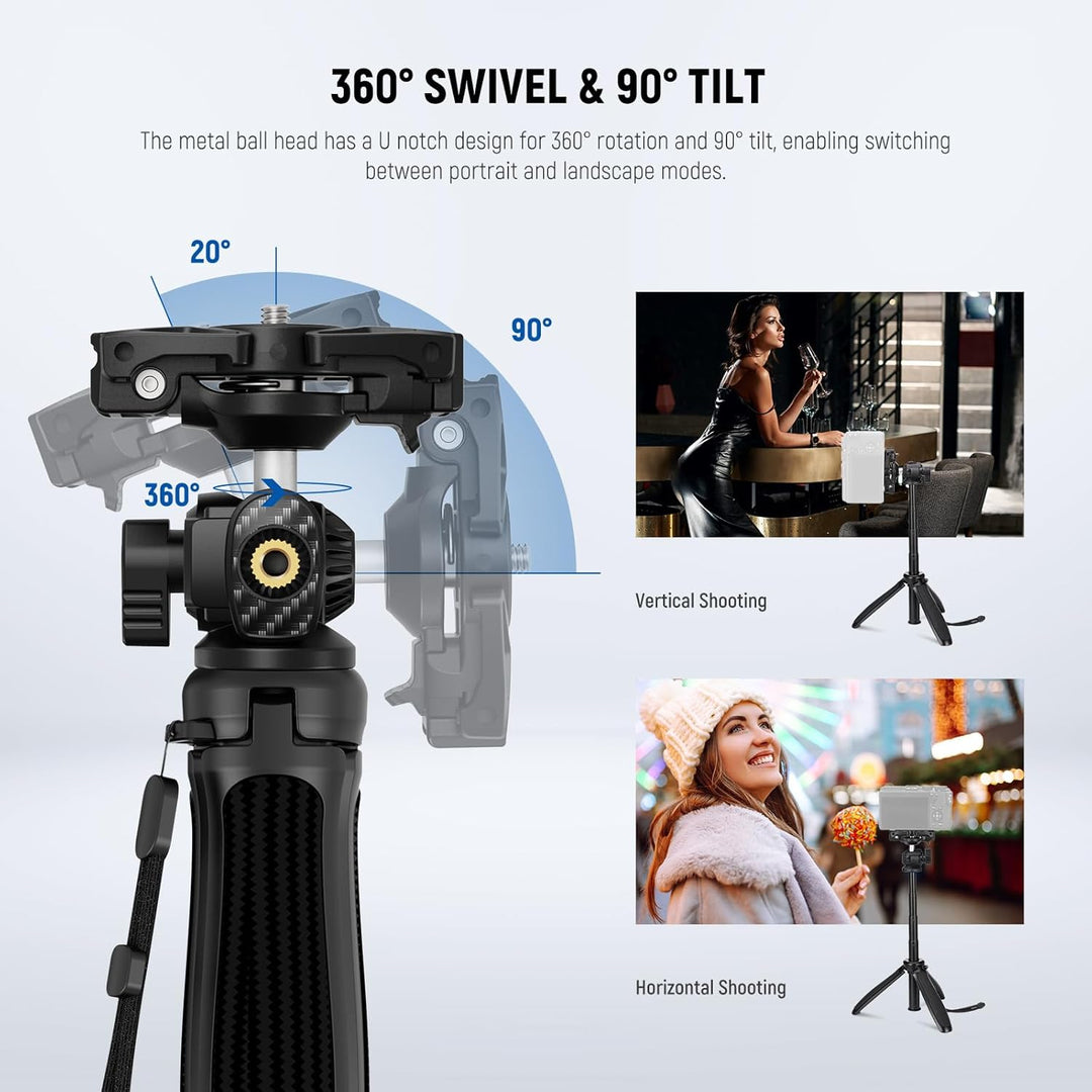 NEEWER TP38 Handy Kamera Stativ, 15" ausziehbarer Selfie Stick Mini Tripod Stand mit Telefonhalter,