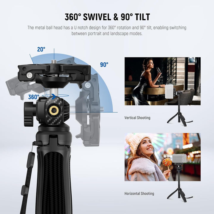 NEEWER TP38 Handy Kamera Stativ, 15" ausziehbarer Selfie Stick Mini Tripod Stand mit Telefonhalter,