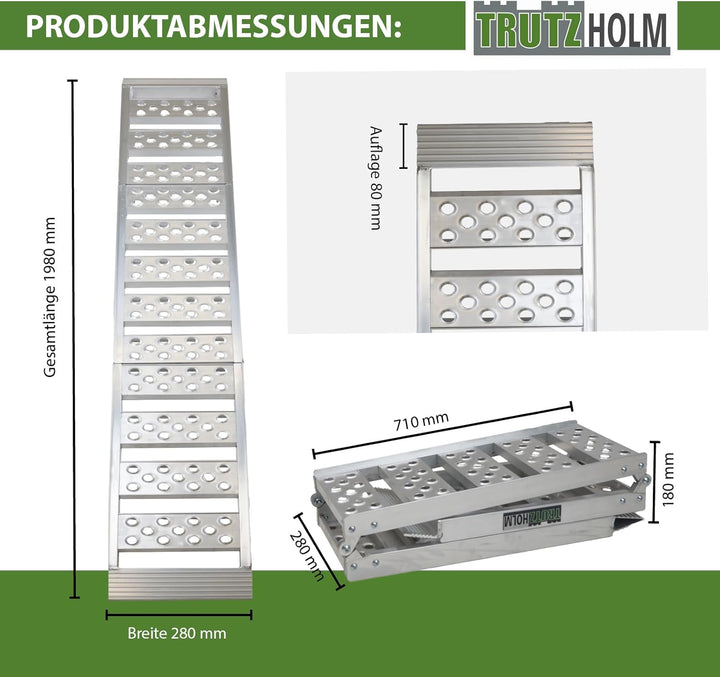 TRUTZHOLM 2 x Auffahrrampe 2-Fach klappbar 198cm Traglast 680 kg Alu geriffelt/gelocht grau Rampe Ve