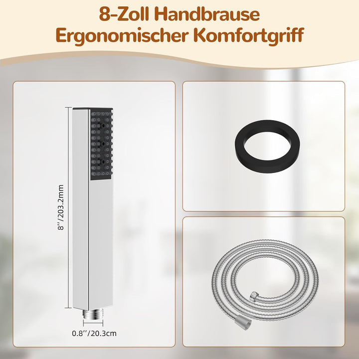 Hibbent 4 Strahlarten verstellbare Edelstahl-Handbrause mit 1,5m Edelstahl-Schlauch, Hoher Druck, Ha