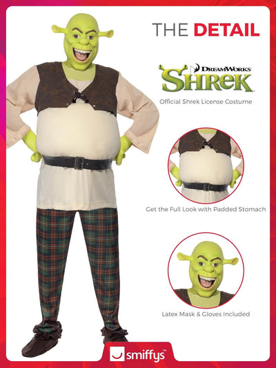 Smiffys Shrek Costume, Green with Top, Trousers, Hands & Mask, Officially Licensed Shrek Fancy Dress