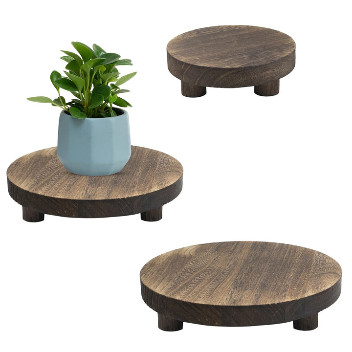 3 Stück Holz Blumenhocker,Rund Pflanzenhocker Blumenständer Dekorativer Kleiner Pflanzenständer,Für