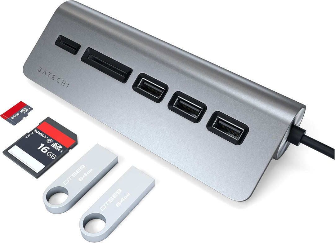 SATECHI 5-in-1 Desktop USB-C Hub Kombination aus Aluminium mit 3 USB-A Anschlüssen (5 Gbit/s) und mi