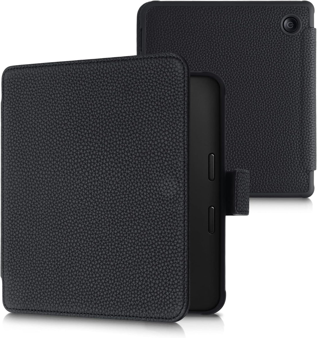 kalibri Klapphülle kompatibel mit Kobo Libra 2 - Leder Hülle eReader mit Litchi-Struktur - Schwarz,