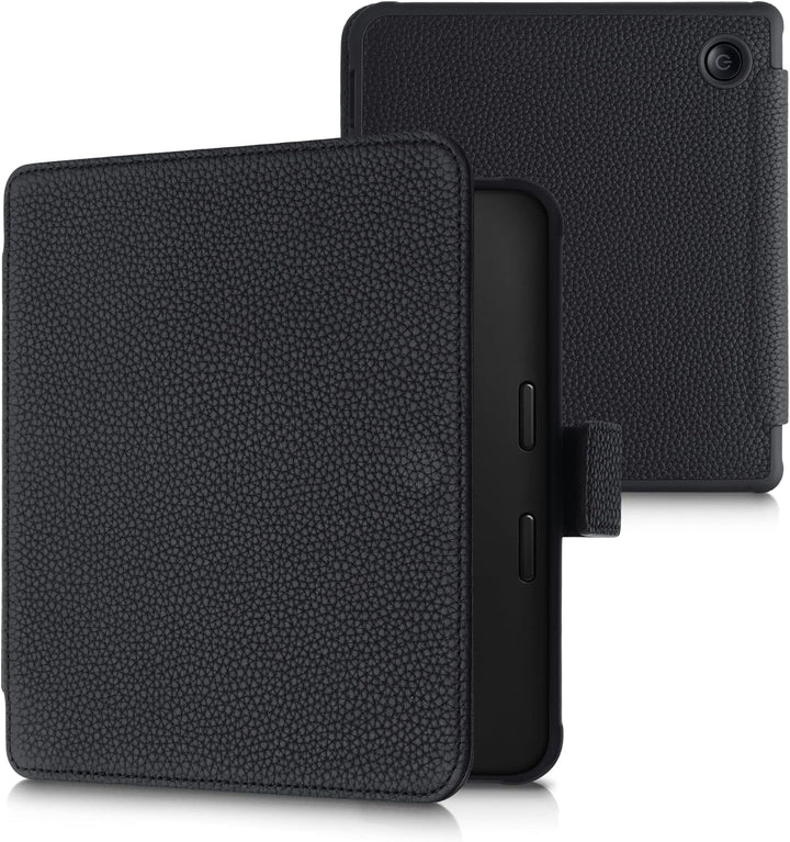 kalibri Klapphülle kompatibel mit Kobo Libra 2 - Leder Hülle eReader mit Litchi-Struktur - Schwarz,