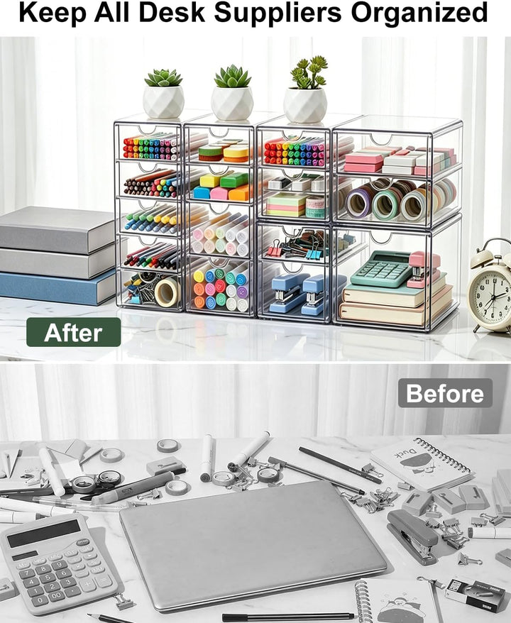 GoMaihe Acryl Schreibtisch Organizer mit 7-Schubladen: 2 Stücke Schubladenbox | Durchsichtig Schmink