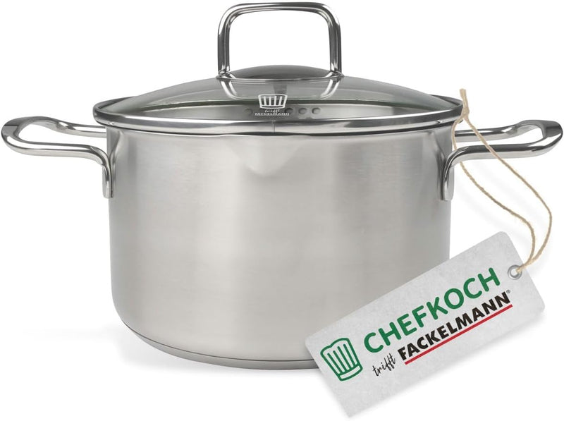 FACKELMANN Chefkoch Topf Ø20 cm München aus Edelstahl – Hochwertiger Kochtopf Ausschüttfunktion – Fü