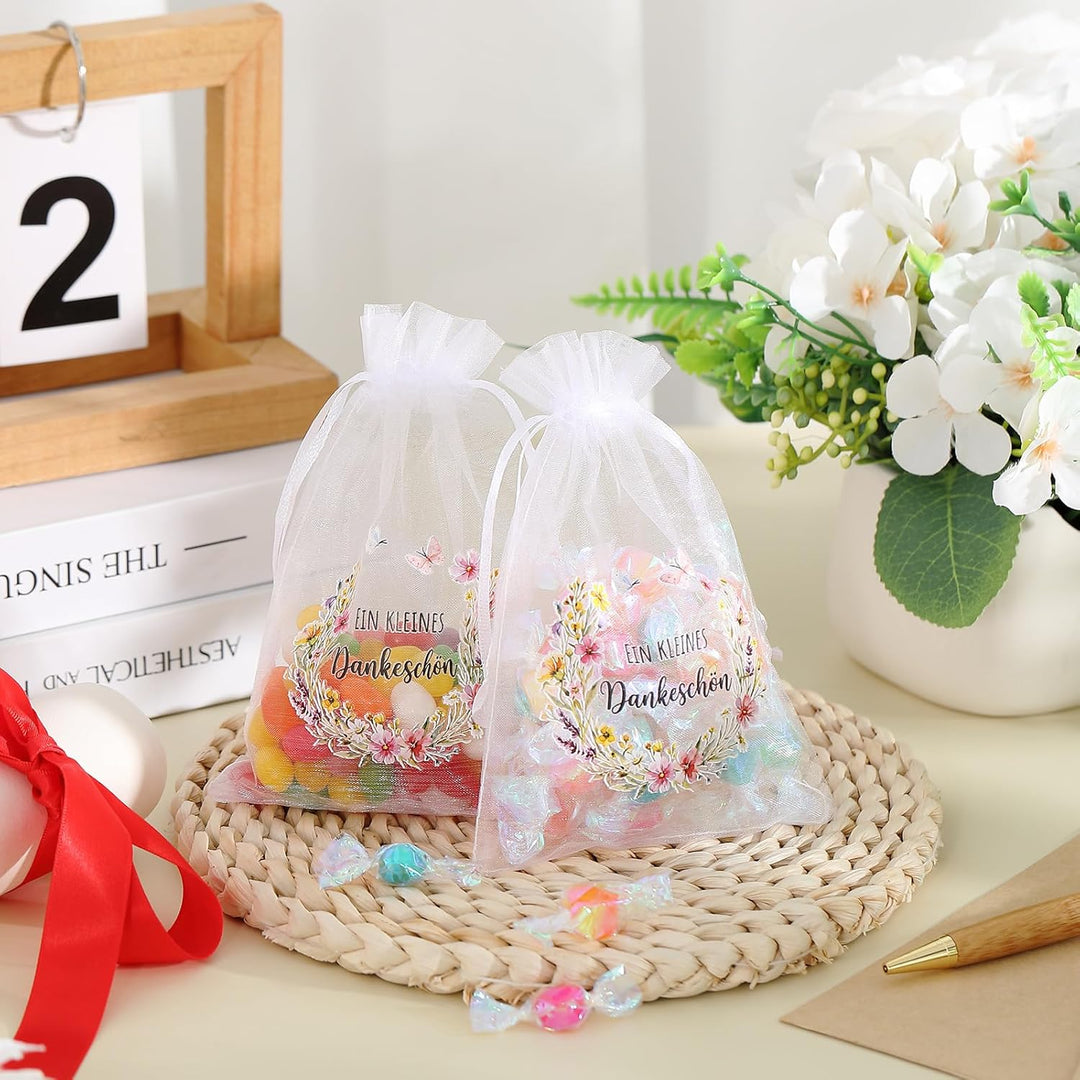 Hestya 60 Stück Dankeschön Gastgeschenke, Organza Geschenkbeutel mit Blumenmotiv Geschenkbeutel für