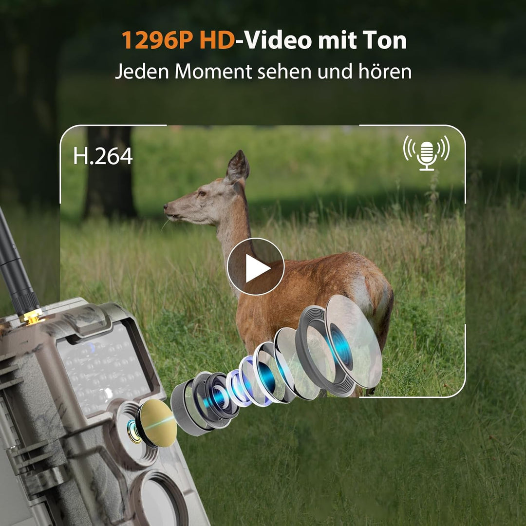 GardePro E6 Wildkamera WLAN Antenne 24MP 1296P mit Bewegungsmelder Nachtsicht No Glow Infrarot 940nm