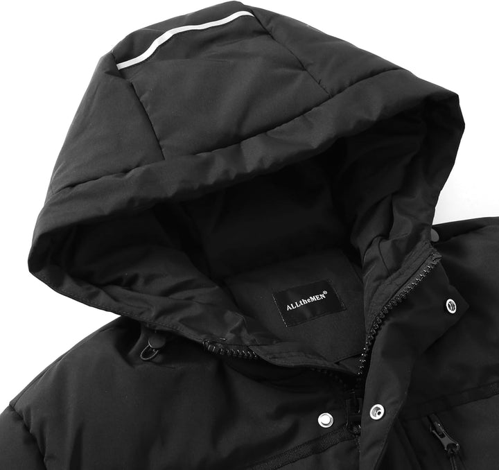 Allthemen Daunenmantel Herren Winter Lange Steppmantel mit Kapuze Warm Wintermantel Winterparka S #8