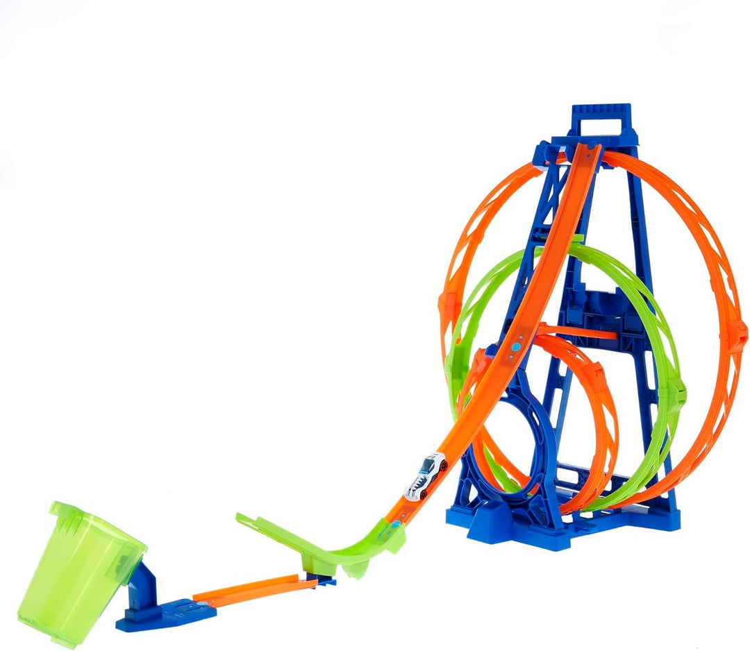 Hot Wheels Bahn Triple Looping, Autorennbahn Bauset für Hot Wheels Autos, mit 3 Looping Tracks, inkl